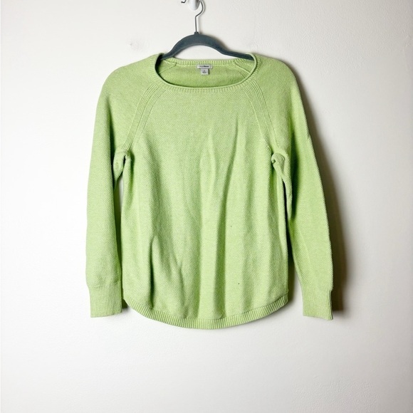 LL BEAN • Women’s Lime Green Cotton Blend Knit Sweater Raglan Sleeves Sz SP - Picture 1 of 6